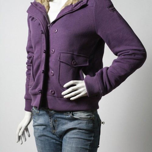 Women's purple hoodie sweatshirt with faux fur lining