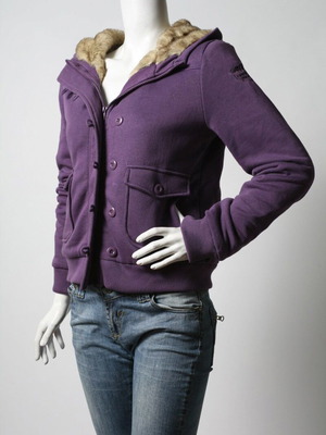 Women's purple hoodie sweatshirt with faux fur lining