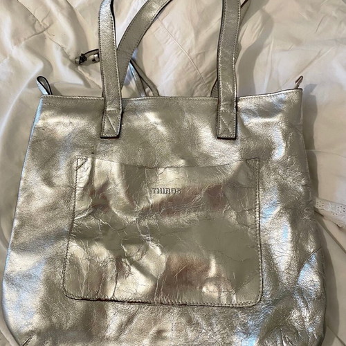 Thiros leather shoulder bag silver used with small scratches