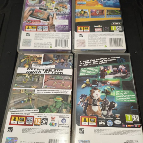 PSP games used including Invizimals, Marvel Super Hero Squad, G-Force, TMNT