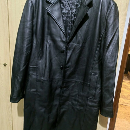 Leather men's long coat like new, black, size XL
