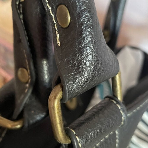 Oasis Handbag like new, black and white striped canvas with bronze details