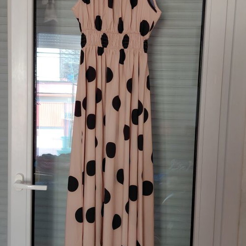 Polka dot long dress, beige, size S