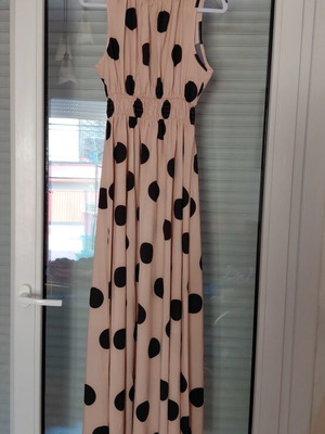 Polka dot long dress, beige, size S