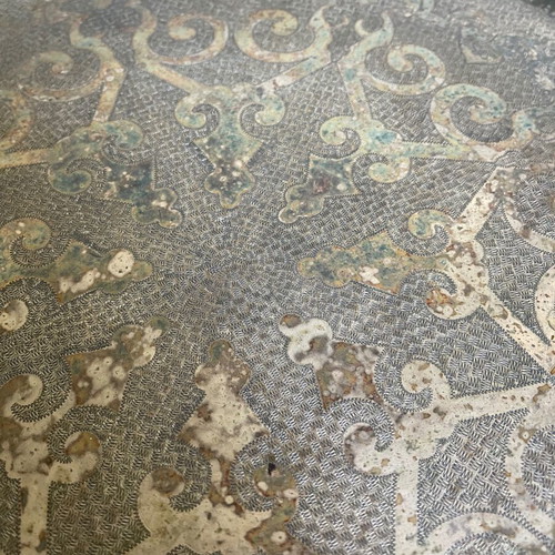 Large serving tray used with Arabic design and patina