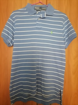 Polo shirt by Ralph Lauren striped blue and white used, size S/M