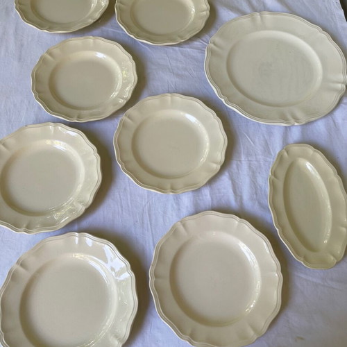 Digoin & Sarreguemines set used, 7 plates, large platter, appetizer dish