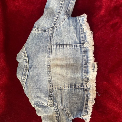 Baby clothing set for girl 18-24 months, checked skirt, pink top and denim bolero with fringes like new