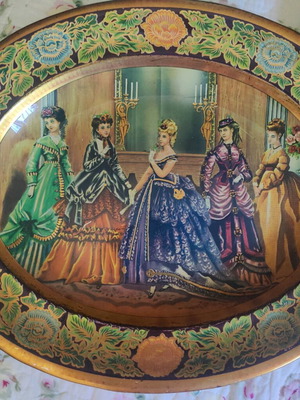 Daher metal oval tray used, Victorian aristocratic ladies decoration