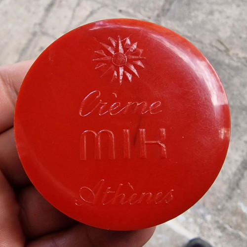 Vintage red Crème MIR container like new, celluloid plastic