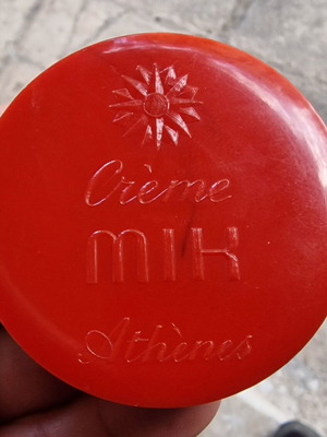 Vintage red Crème MIR container like new, celluloid plastic