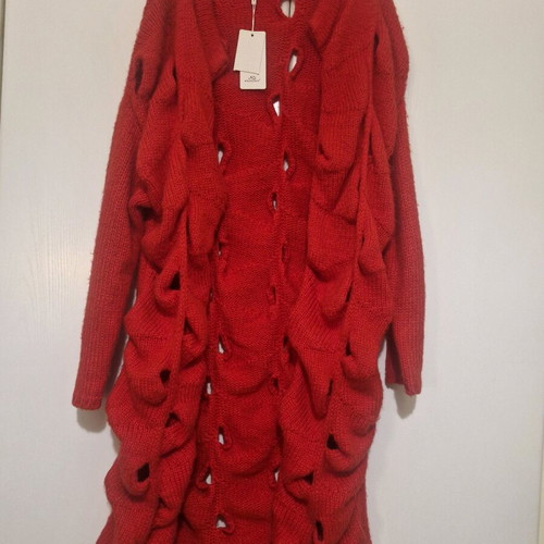 Red cardigan new, one size with unique design