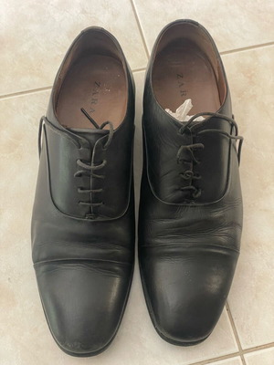 Zara leather shoes black, almost like new, size 45
