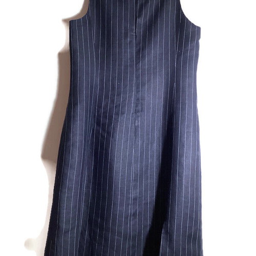 Classic dark blue linen dress with stripes FIDÈLE