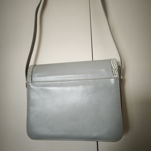 Leather shoulder bag used, gray with adjustable strap