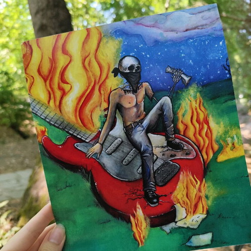 Original hand-painted Rock-Metal illustration print like new