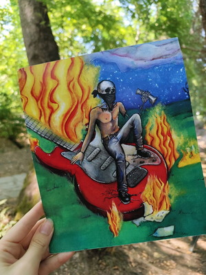 Original hand-painted Rock-Metal illustration print like new
