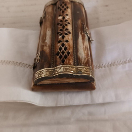 Antique box made of bone with brass fittings, like new