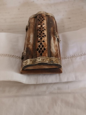 Antique box made of bone with brass fittings, like new