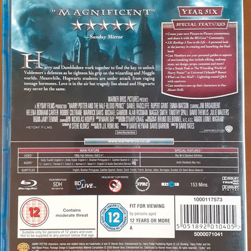 Harry Potter And The Half-Blood Prince Blu-Ray used, 3 discs, English subtitles