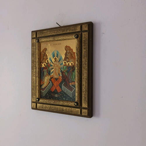 Handmade wood-carved icon of saints "The Resurrection" like new