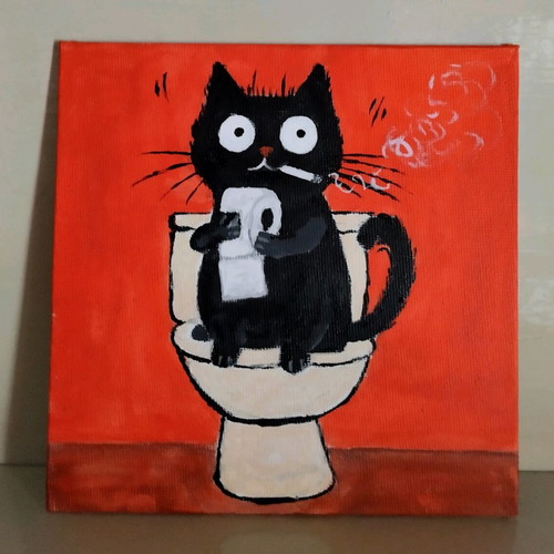 Canvas painting with cat motif new, acrylic 15×15 cm