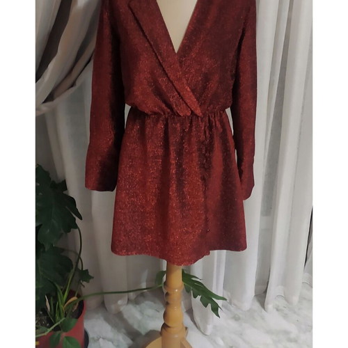 Metallic glitter dress new brick red with decorative buttons