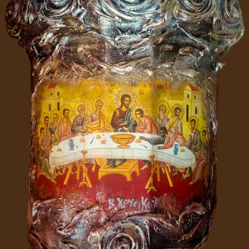 Handmade Last Supper icon on hollow hanging ceramic