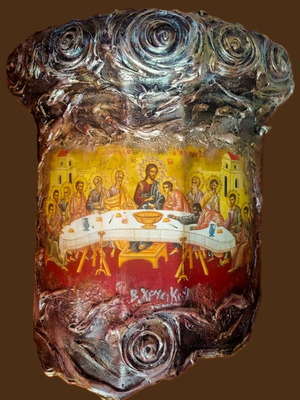 Handmade Last Supper icon on hollow hanging ceramic