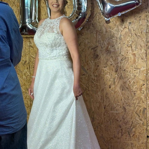 Wedding dress with silver glitter new, size L 40 12, white