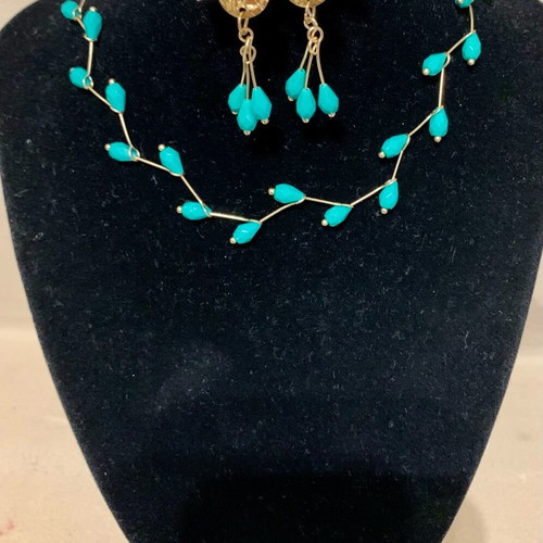 Handmade necklace and earrings set new, turquoise