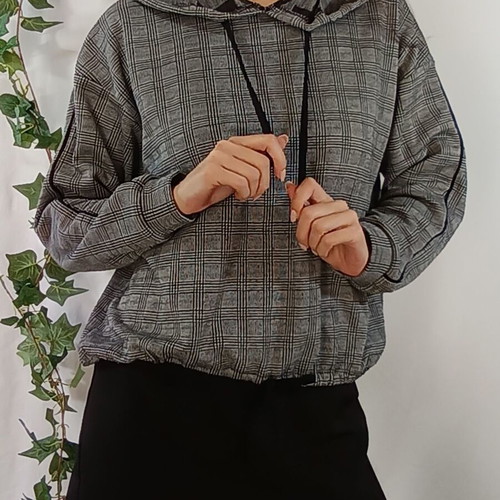 Love Me Checkered Hoodie Top Like New