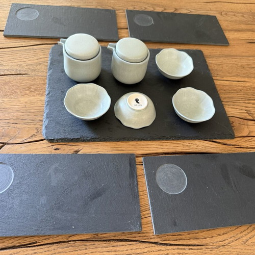 Flying Tiger Copenhagen Ceramic Sushi Set 12pcs with Slate Platter used