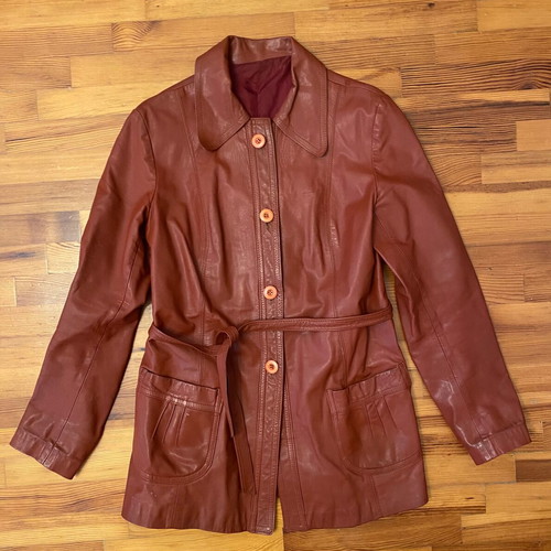 Leather vintage jacket brown large used with lining