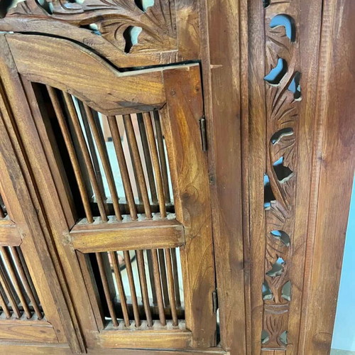 Vintage wooden carved mirror with opening doors 89.5x79.5 used