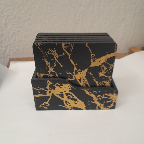 Coaster set 6 pieces with wooden base new