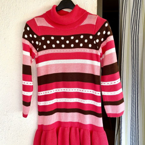 Long-sleeve pink fuchsia striped dress for 6-7 years like new