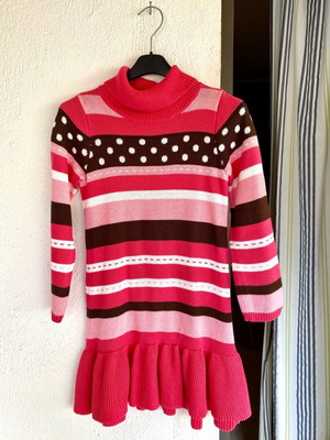 Long-sleeve pink fuchsia striped dress for 6-7 years like new
