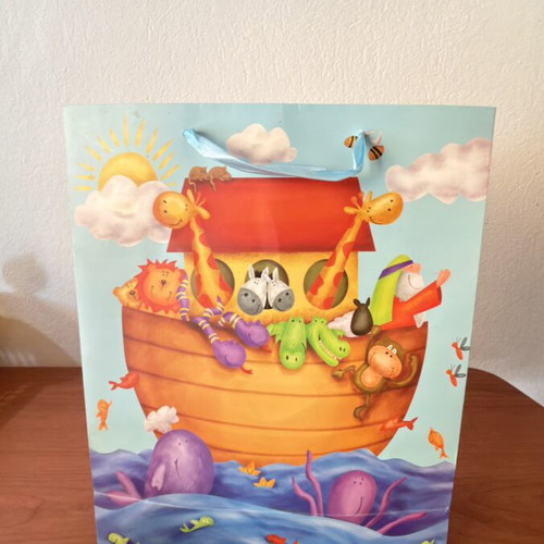 Noah's Ark gift bag with satin ribbon handle