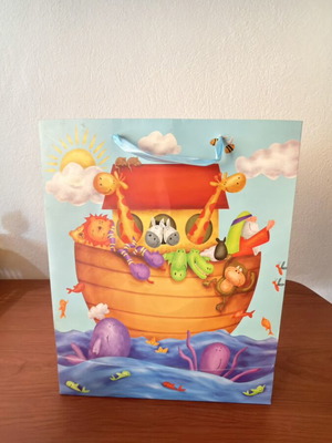 Noah's Ark gift bag with satin ribbon handle
