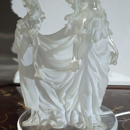 Italian Art Nouveau Deco Crystalline Triptych Three Dancing Ladies by Crosa Italy like new