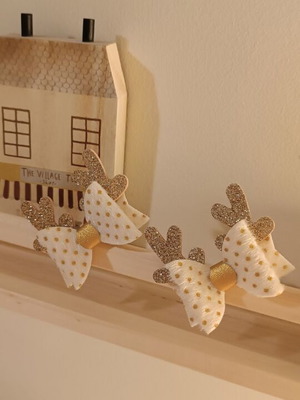 Children's hair clips bows with polka dot glitter new, beige and gold