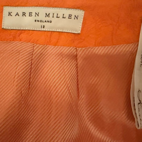 Karen Millen mini skirt orange brocade like new, UK size 12