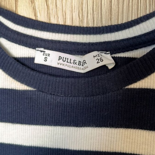 Pull & Bear Mariniera Ribbed Top like new, size S, white and blue