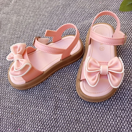 Pink children's sandals with bows and summer gifts, size 24