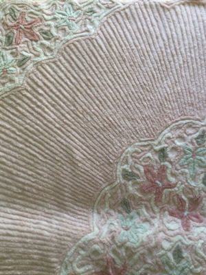 Vintage Chenille Bedspread King Size Used Floral Embossed