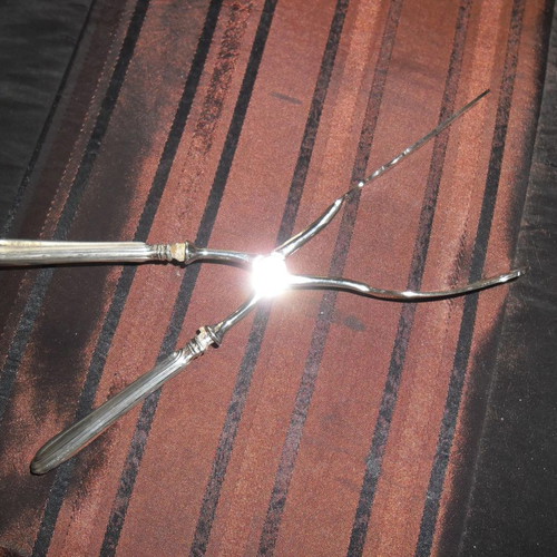 Silver serving spatula used, ornate