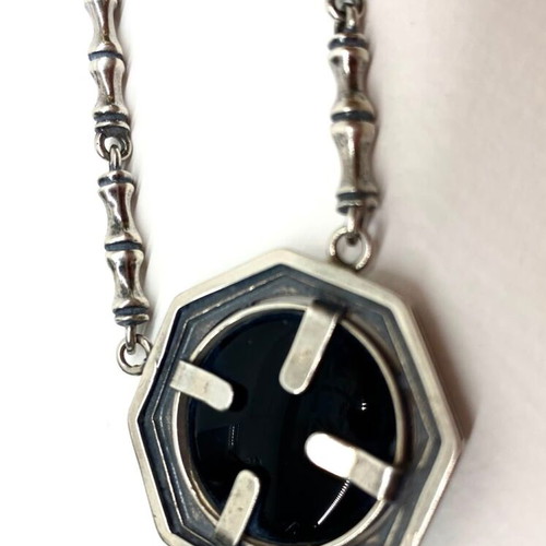 Handmade silver necklace 925 with natural black obsidian, new
