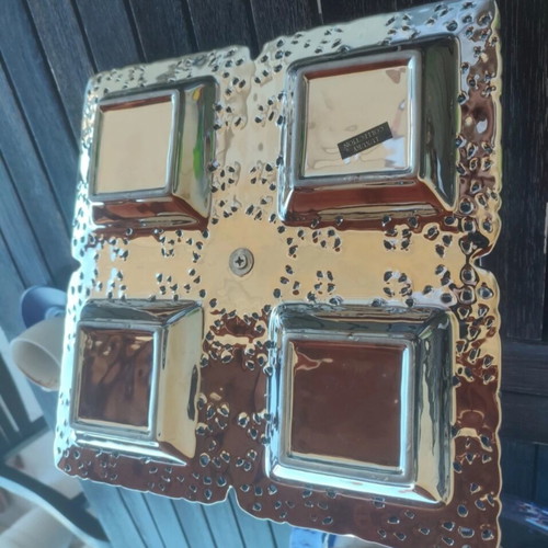 Vintage serving platter with 4 sections and central handle, glass, 30cm x 30cm