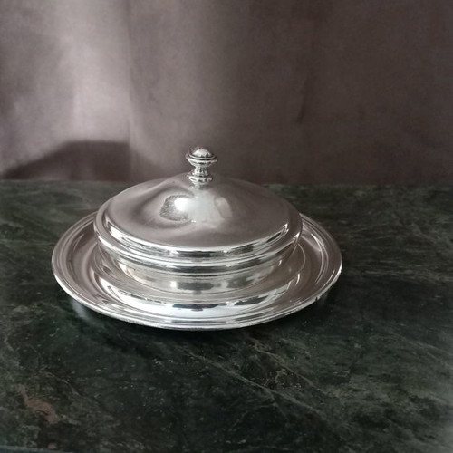 Silver-plated caviar serving dish used with monogram M